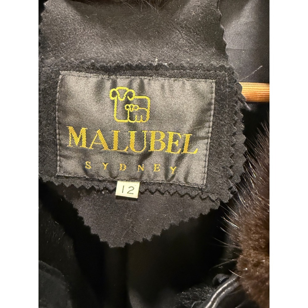 Malubel Sydney Womens Vintage Suede Coat Fur Trim Penny Lane Black Brown M - Picture 2 of 6